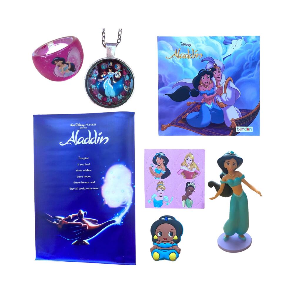 Aladdin Disney Princess Jasmine Doll Figurine Canvas Poster Book Jewelry Toy Set